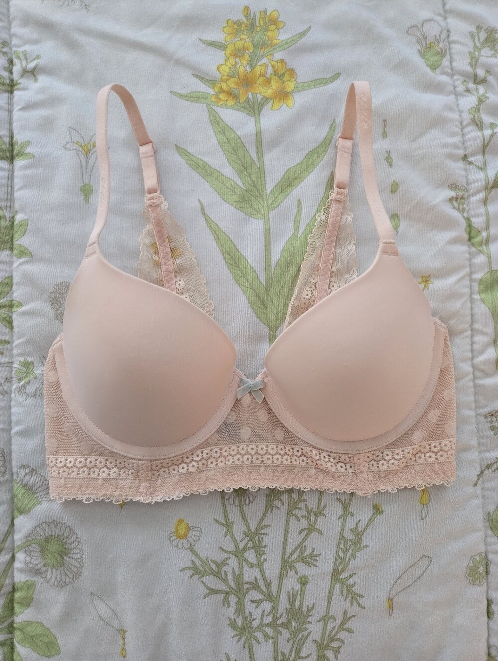 Aerie Light Pink Lace-Trim Push Up Bra